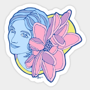 Pretty Woman in Blues with Giant Pink Flower Sticker